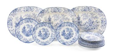 SELECTION OF 19TH C. LLANELLY 'COLANDINE' PATTERN POTTERY, comprising, three meat platters, 46cms (