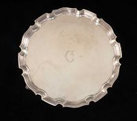 ELIZABETH II SILVER SALVER, C. J Vander Ltd., London 1958, piecrust edge on scrolled feet, centre