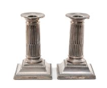 PAIR OF GEORGE V SILVER COLUMN CANDLESTICKS, Walker & Hall, Sheffield, 1924, 13cms (h) (2)