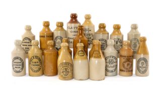 ASSORTED STONEWARE GINGER, ALE & WATER BOTTLES, some of Welsh interest including: Buckley Bros.