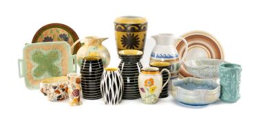 COLLECTION OF 1930's & LATER POTTERY including three Babbacombe vases, Sylvac pebble vases, two
