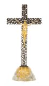 MURANO GLASS & METAL CRUCIFIX, heavy gold-flecked avventurina glass base, metal cross of