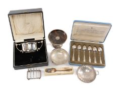 ASSORTED SILVERWARE, included set of six George V 1935 Jubilee 'British Hall Marks' teaspoons,