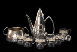 AUSTRIAN JUGENDSTIL ARGENTOR ELECTROPLATED MOKKA SERVICE, c. 1910, including coffee pot, sugar