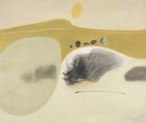 ‡ MADELEINE ENRIGHT (1920-2013) oil on canvas - abstract grey green landscape, signed and dated