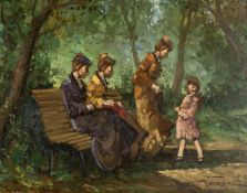 TOMMASO PRINCIPE (Italian, b. 1942) oil on canvas - entitled 'Il Parco', figures near a park