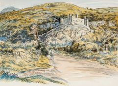 EDGAR HOLLOWAY (1914-2008) watercolour and pencil - entitled 'Harlech', signed and dated 1998, 28