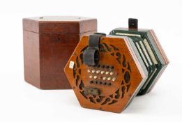 19TH C. LACHENAL 48-BUTTON CONCERTINA, in octagonal case with 'Lachenal & Co.' label
