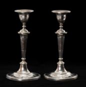 EARLY 20TH C. MATCHED PAIR OF SILVER CANDLESTICKS, Adam style, oval shape, London & Sheffield