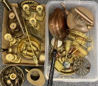 COPPER, BRASS & METALWARE ASSORTMENT, including kettle, candlesticks, jam pan, etc. (qty)
