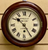 'TIME O' DAY' CIRCULAR MAHOGANY CASED DIAL CLOCK, Russells Ltd, Liverpool, cream painted dial with