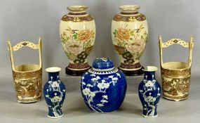 ASSORTED ORIENTAL CERAMICS, including pair of Japanese Satsuma pails, 24cms (h); prunus blue and