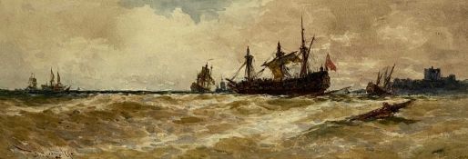 THOMAS BUSH HARDY (1842 - 1897) watercolour - three-master and other and other shipping, possibly