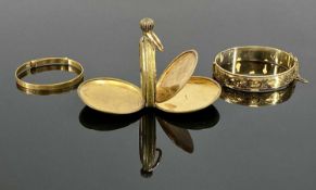 GOLD PLATED BANGLE with engraved decoration, rolled gold child's bangle, and a Viris gold-plated