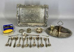 ASSORTED SILVER & WHITE METAL ITEMS, including George V octagonal silver tea strainer on stand,