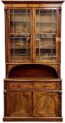 GOOD QUALITY VICTORIAN MAHOGANY SECRETAIRE BOOKCASE, upper section with astragal glazed doors,