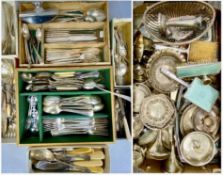 ASSORTED SILVER-PLATED WARES, including cutlery, photograph frames, wine coaster, vases, etc.