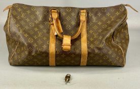 LOUIS VUITTON PARIS KEEPALL 50 TRAVEL BAG, in signature monogram canvas and tan leather trim, with