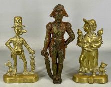 THREE VICTORIAN DOORSTOPS, a brass pair of Ally Sloper and Mrs Sloper, 29cms (h), and a painted cast