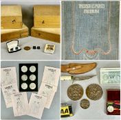 GROUP OF VINTAGE COLLECTABLES, including a Hong Kong AA car badge, album of postcards, Bowie type
