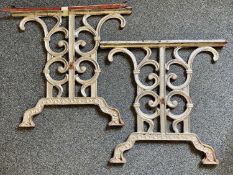 PAIR OF CAST IRON BENCH ENDS, scroll design, painted silver, 66cms (h) Provenance: private