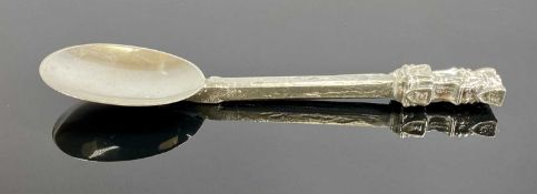 ANTIQUE HEAVY CAST WHITE METAL ANOINTING SPOON, terminal with crucifix and shields, 22.5cms (l)