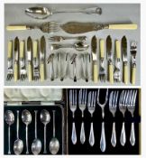 ASSORTED CUTLERY, including cased set of six George V silver teaspoons, Mappin & Webb 1929, pair
