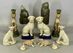 ASSORTED ORNAMENTAL FIGURES, including pair of painted composite candlesticks with figural columns