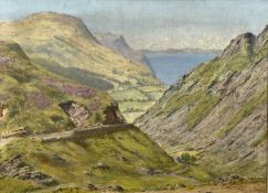 G WARREN WILLIAMS (Welsh 20th Century) rare oil on board - Sychnant Pass near Conwy, with Menai