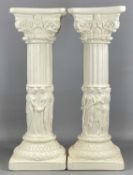 PAIR OF ORNATE PLASTER CORINTHIAN COLUMN PLANTER STANDS, 59cms (h), top 17cms² Provenance: private