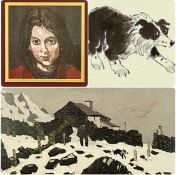 AFTER SIR KYFFIN WILLIAMS RA three prints - 'Eira yn Nant Peris', 37cms²; working sheepdog, 15 x