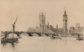 FREDERICK FARRELL (British 1882-1935) etching - House of Westminster and Bridge, signed in pencil,