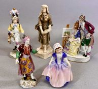 COLLECTION OF PORCELAIN FIGURINES, 19th century and later, including a Derby male in classical