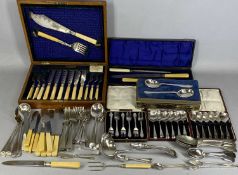 ASSORTED PLATED CUTLERY, including oak cased canteen of fish knives and forks with servers, two sets