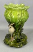 BRETBY JARDINIERE CENTREPIECE, modelled with three herons to the naturalistic base, green glazed,