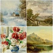 VARIOUS ARTISTS: UNKNOWN 19TH CENTURY oil on canvas - mountainous lake with figure in foreground,