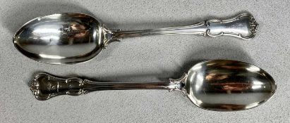 PAIR OF VICTORIAN SILVER TABLESPOONS, with crested handles, London 1875, 6ozt Provenance: private