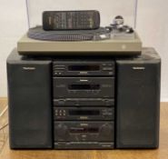 TECHNICS TURNTABLE SL-23, a compact stacking Technics music system, and a pair of speakers