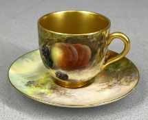 ROYAL WORCESTER CABINET CUP & SAUCER, cup painted with fruit, signed 'L. Flaxman', saucer painted