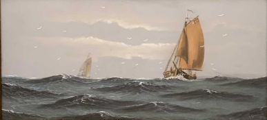 MARITIME SCHOOL mixed media - sail boats on high seas, indistinctly signed, 48.5 x 99cms Provenance: