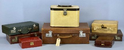 VINTAGE TRAVEL GOODS, including pigskin suitcase, three attaché cases, various leather trinket