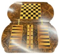 VICTORIAN WALNUT GAMES TABLE, revolving top inlaid to the underside with chess, backgammon, and