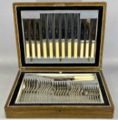 OAK CASED CANTEEN OF CUTLERY, for six persons, case with presentation plaque dated 1932, 45 pieces