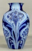 JAMES MACINTYRE & CO. FLORIAN VASE c. 1905, by James Moorcroft, blue on blue tube lined