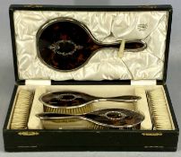 CASED SIX-PIECE TORTOISESHELL & SILVER DRESSING TABLE SET, Oldfields Ltd., Liverpool Provenance: