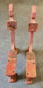 PAIR OF 19TH C. HEAVY DUTY CAST IRON BENCH ENDS, painted red, 83cms (h) Provenance: private