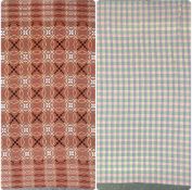 TRADITIONAL WELSH WOOLLEN BLANKET, red, black, cream, and blue geometric pattern, double sided and