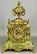 FRENCH ORMOLU MOUNTED ONYX MANTEL CLOCK, late 19th century, surmounted with large urn with swag