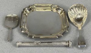 SILVER COLLECTABLES including small George V square pin tray with re-entrant corners, Deakin &