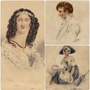 C. WHITBY (British, 19th century) two watercolour pencil sketches - beggar girl, 16.5 x 15cms, and